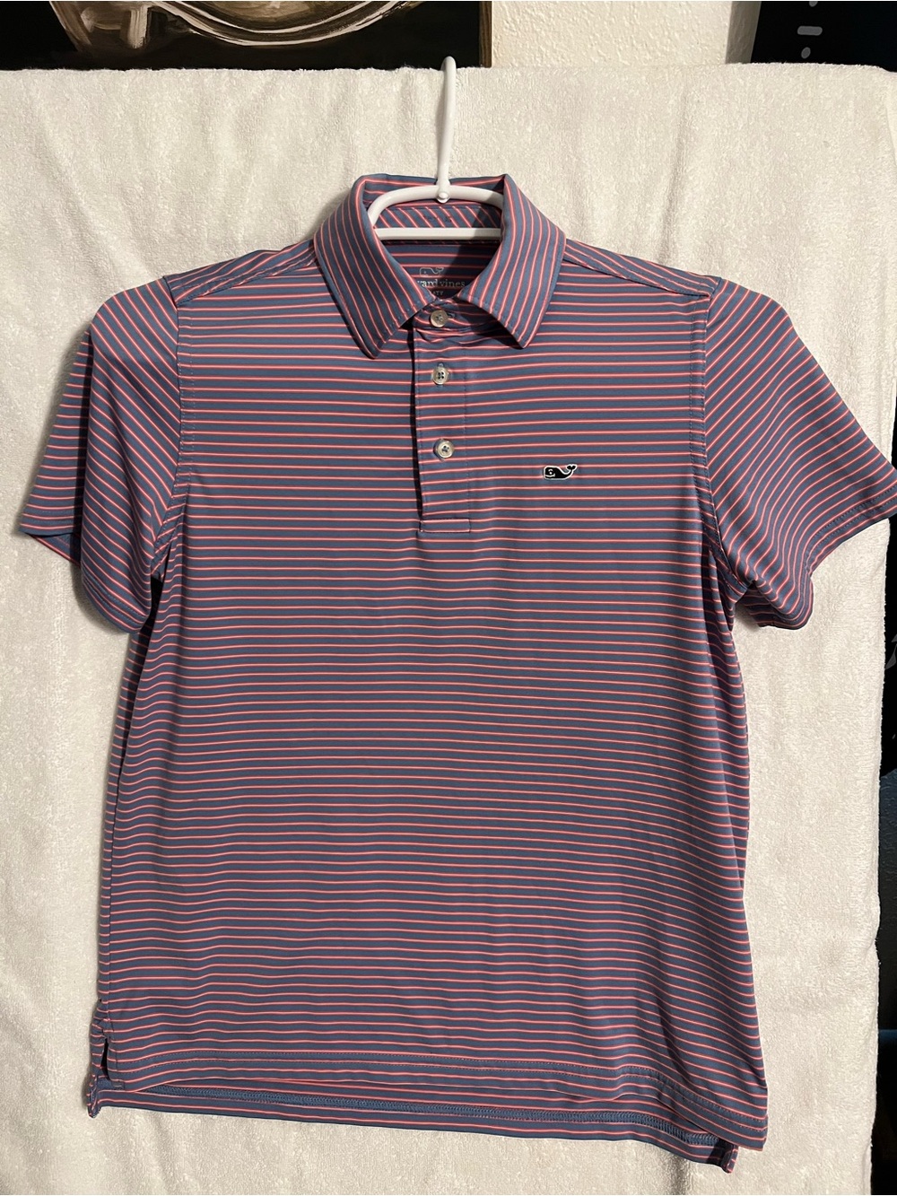 Vineyard Vines kids Pink and Navy Striped Performance Polo